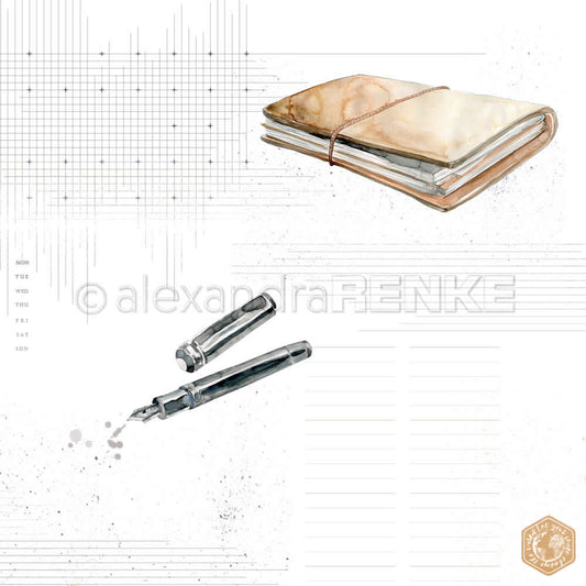 Design paper 'Pen and book with pattern' - P AR 10.885 - A.RENKE