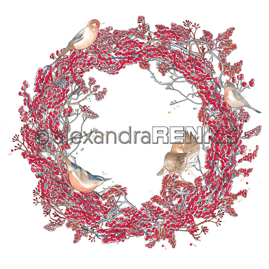 A.RENKE Carta Floral Christmas red berry wreath with birds - 10.2023