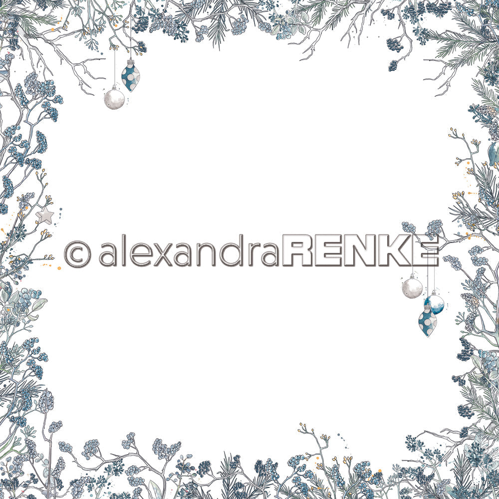 A. RENKE - Carta  "Floral Christmas berry branches layout frame blue" - 10.2032