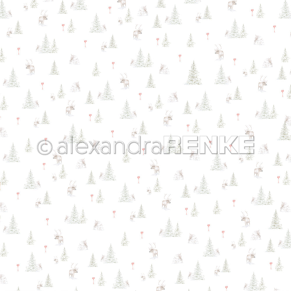 Design paper 'Reindeer among Winter Fir Trees'- P-AR-10.2937- A.RENKE