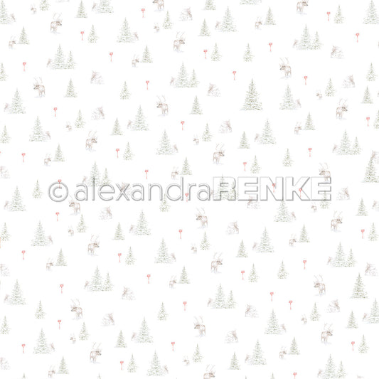 Design paper 'Reindeer among Winter Fir Trees'- P-AR-10.2937- A.RENKE