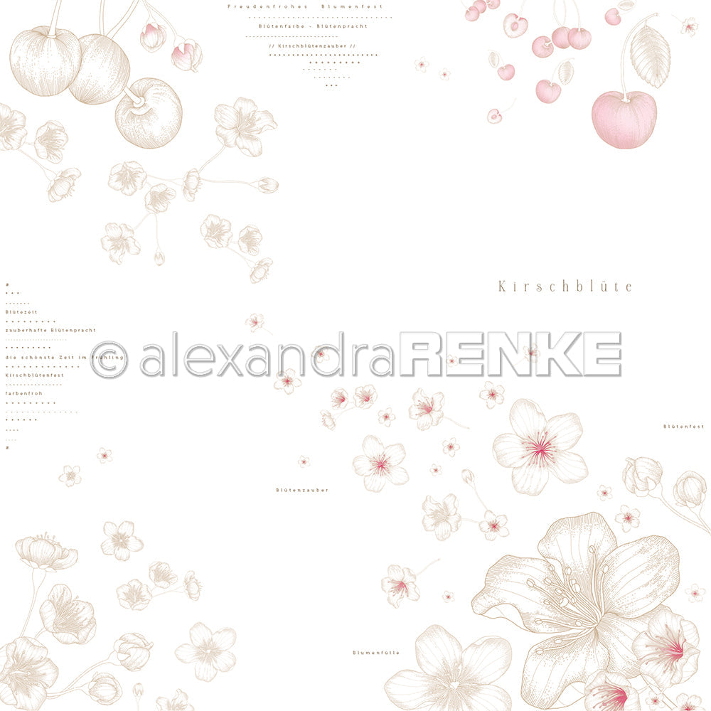 Design paper 'Cherry blossom with subtle typography' - P-AR-10.3076 - A.RENKE