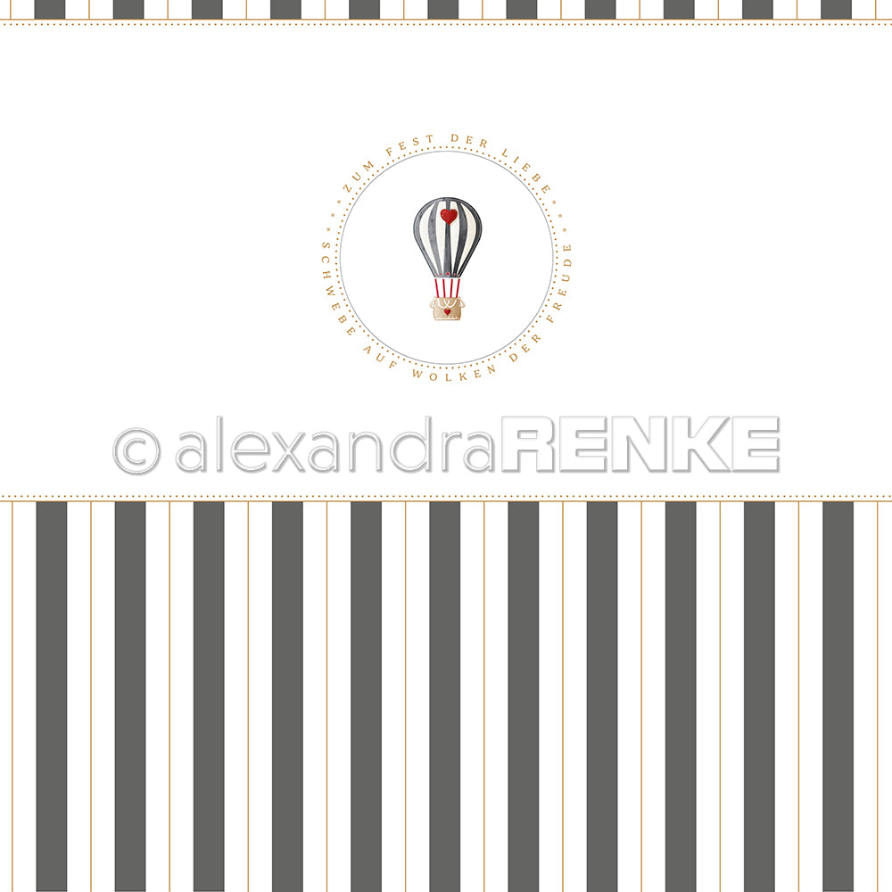 Design paper 'Diamond gray block stripes border with hot air balloon'- P-AR-10.3730- A.RENKE