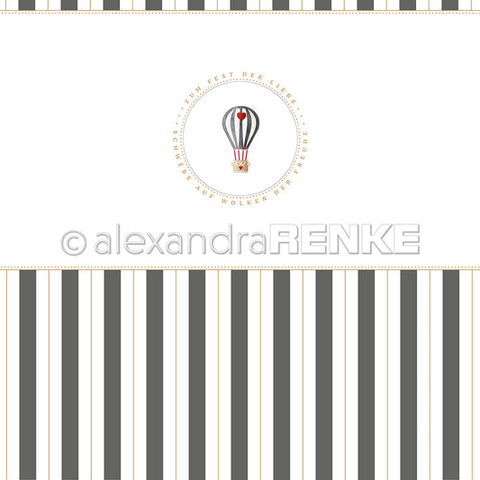 Design paper 'Diamond gray block stripes border with hot air balloon'- P-AR-10.3730- A.RENKE