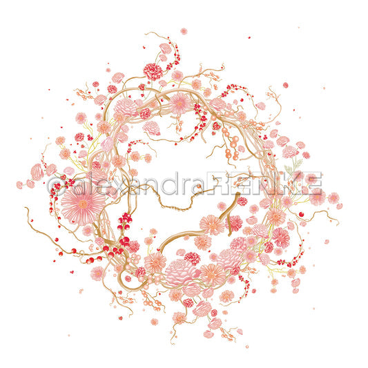 Design paper "Delicate Ranunculus-Mallow Wreath" P-AR-10.3795 - A.RENKE