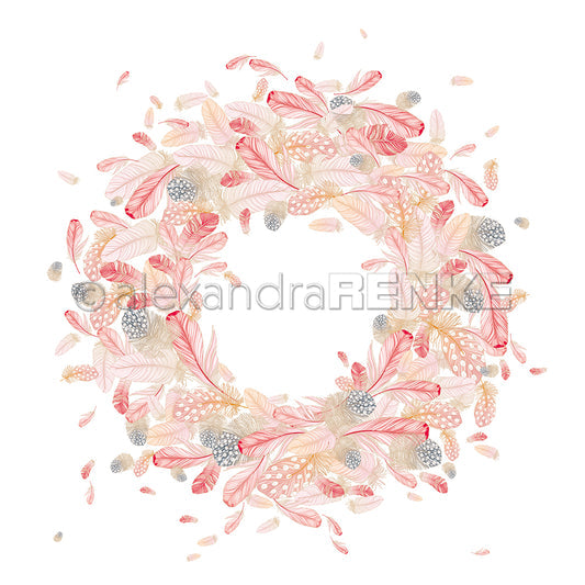 Design paper "Fluffy Feather Wreath Pink-Red" P-AR-10.3801 - A.RENKE