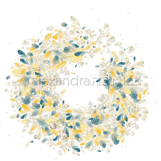 Design paper "Fluffy Feather Wreath Yellow-Petrol" P-AR-10.3805 - A.RENKE