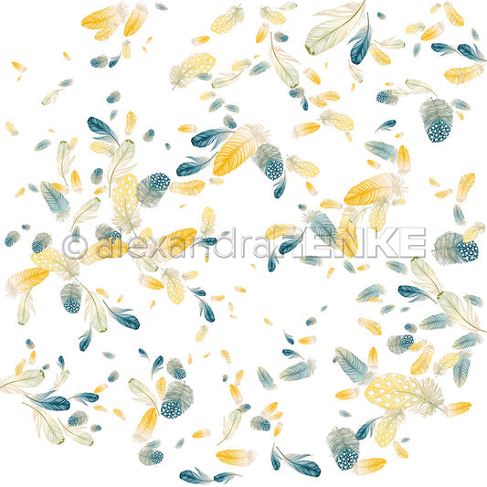 Design paper "Fluffy Feather Swirl Yellow-Petrol" P-AR-10.3806 - A.RENKE