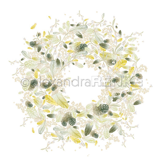 Design paper "Fluffy Feather Wreath Green-Charteuse" P-AR-10.3807 - A.RENKE