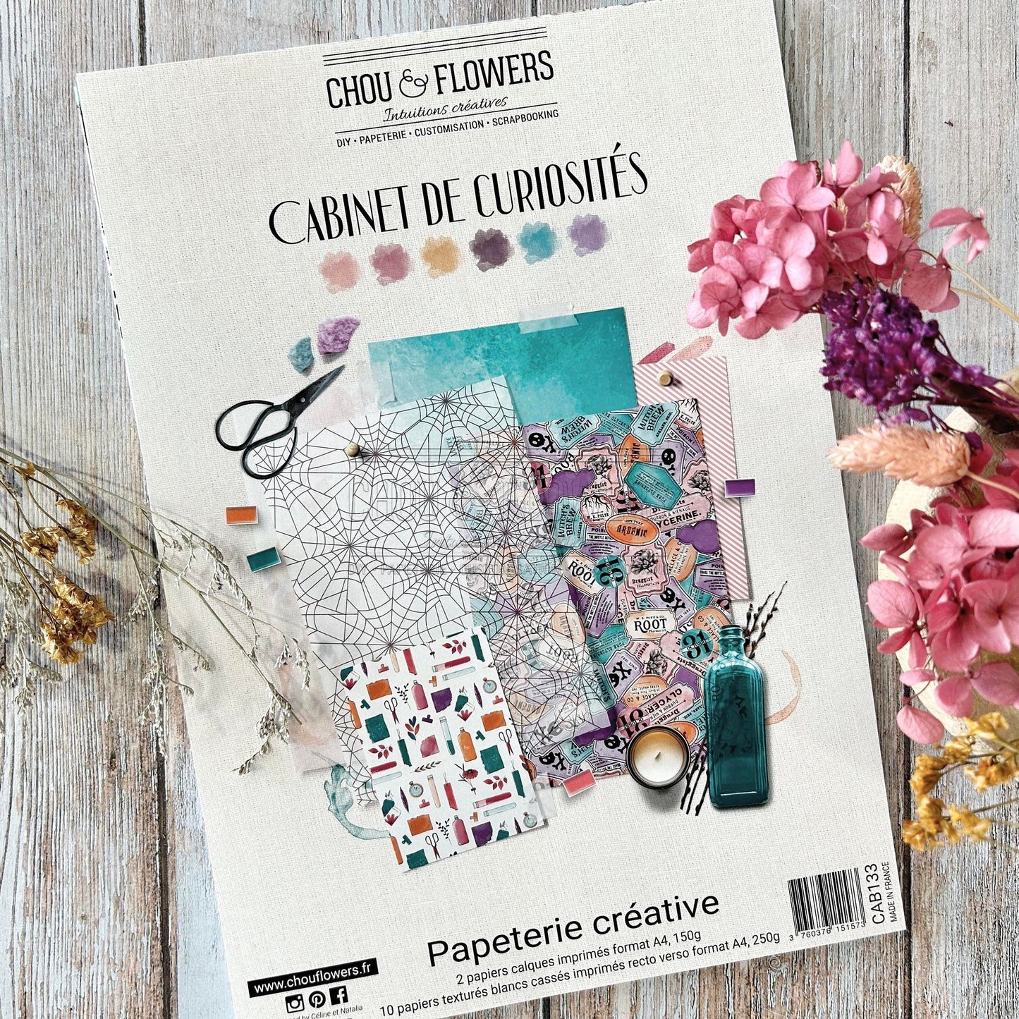 SET CARTE -PAPETERIE CREATIVE CABINET DE CURIOSITES  - CAB133 - CHOU & FLOWERS