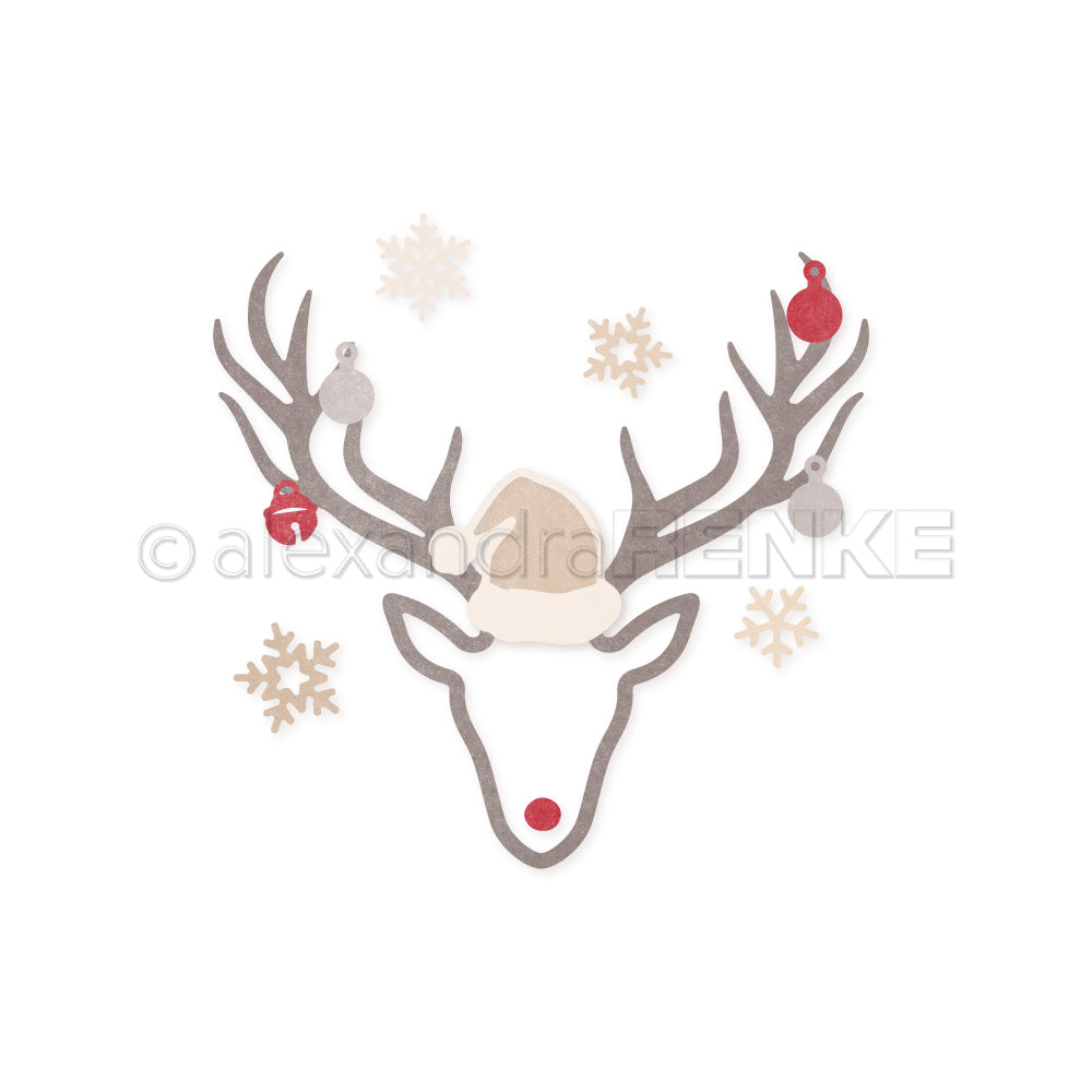 Set Fustelle 'Roe deer head with santa claus hat '- D-AR-ti0052- A.RENKE